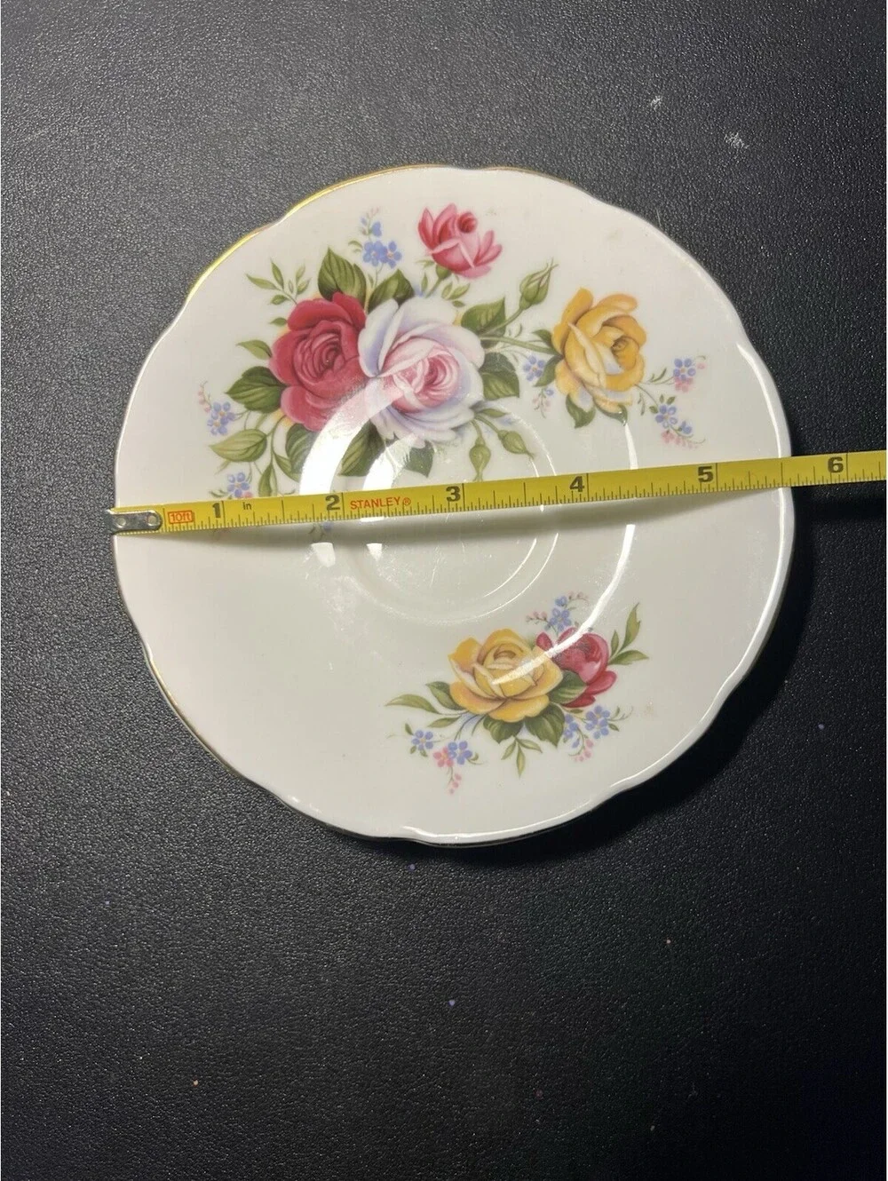 Royal Sutherland Staffordshire 1960s Orphan Saucer Multicolor Roses, 5.5”